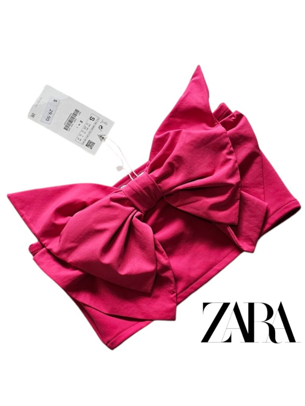 Zara S NWT Tube Top with Bow Hot Pink